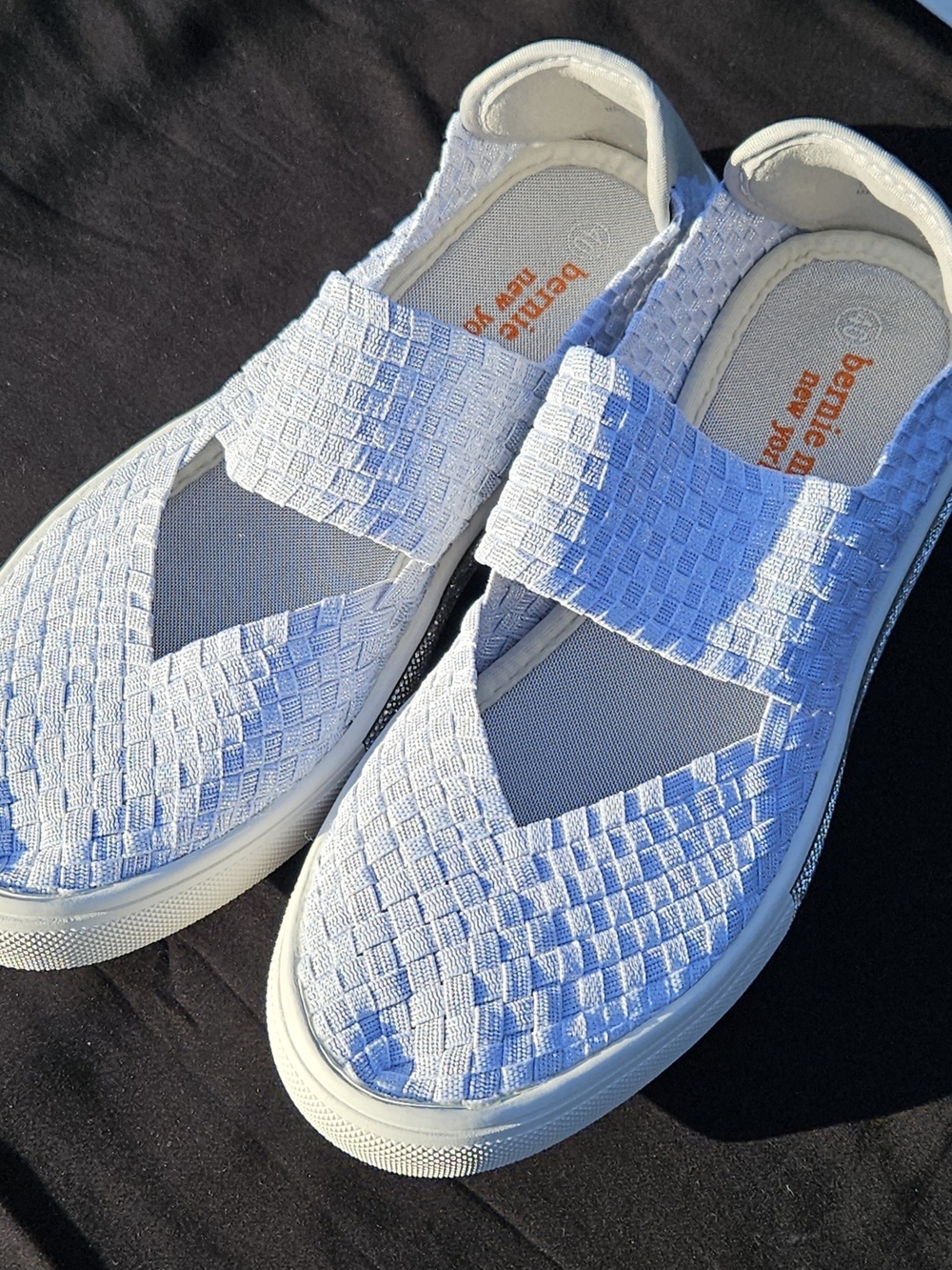 bernie mev. Light Blue Woven Slip-On Sneakers